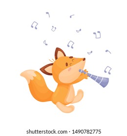 Cartoon fox with a pipe. Vector illustration on a white background.