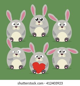 Cartoon fox rabbit emotions set