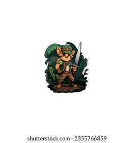 Cartoon fox with a saber in his hand. Vector illustration