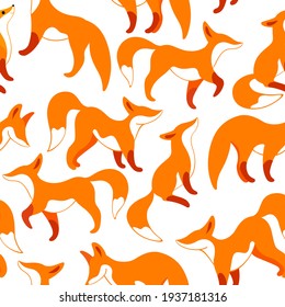 Cartoon fox - seamless trendy pattern with animal. Flat vector illustration for prints, clothing, packaging and postcards. 