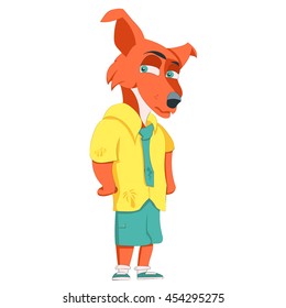 Cartoon fox in a shirt and shorts