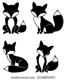 Cartoon Fox Silhouette Set. Flat Vector Illustration