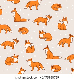 Cartoon fox - simple trendy pattern with fox. Cartoon vector illustration for prints, clothing, packaging and postcards. 