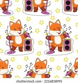 Cartoon fox singing seamless pattern design 