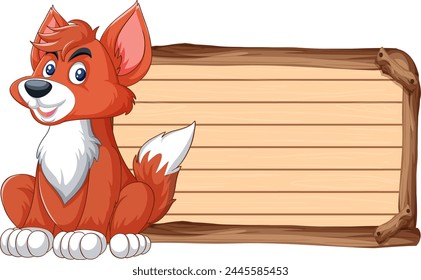 Cartoon fox sitting beside a blank sign