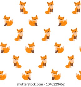 Cartoon fox sitting - simple trendy pattern with squirrel. Cartoon vector illustration for prints, clothing, packaging and postcards. 