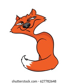 Cartoon Fox smiles slyly, vector illustration.