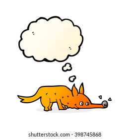 cartoon fox sniffing floor with thought bubble