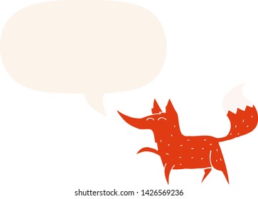 cartoon fox with speech bubble in retro style