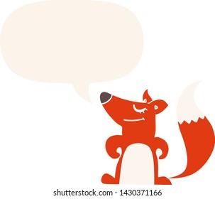 cartoon fox with speech bubble in retro style