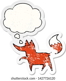 zorro de dibujos animados con burbuja de pensamiento como pegatina gastada angustiada