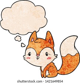 cartoon fox with thought bubble in grunge texture style