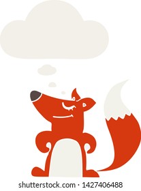 zorro de dibujos animados con burbuja de pensamiento en estilo retro
