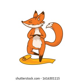 Cartoon fox in tree yoga position