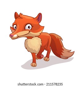 Cartoon fox, vector illustration on the white background