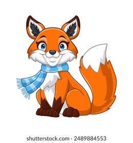 Cartoon fox in warm clothes