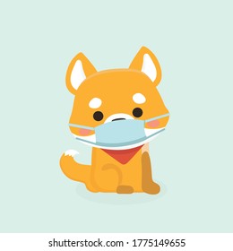 Cartoon fox wearing face mask. Animal illustration.