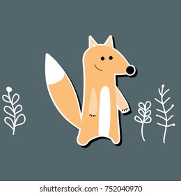 Cartoon fox and white plants