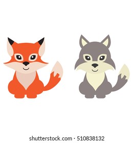 cartoon fox and wolf set