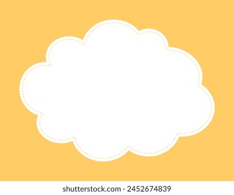 Cartoon frame fun vector background template. Cute cloud border on bright yellow backdrop. Playful design for children. Bubble frame good for signage, menu, advertisement, kids web design element.