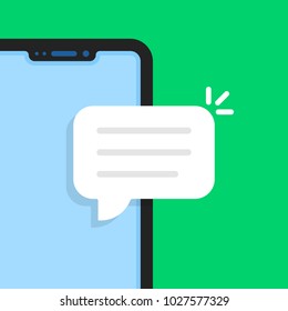 Cartoon Frameless Phone Like Online Chat. Flat Style Trend Simple Logo Graphic Art Design Isolated On Green Background. Concept Of Instant Opinion Spam Message And People Dating Or Hotline Chatting