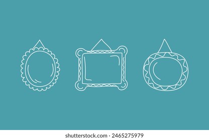 Cartoon frames, simple linear icons. Doodle, hand drawn collection of vertical blank templates for text decoration. Congratulatory or wedding frames. Vector layouts, space for text, photos.