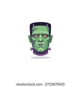 Desenho animado Frankenstein face vetor ilustração. Representa retrato de monstro verde, personagem de Halloween.