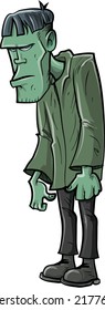 Cartoon Frankenstein in a green outfit. Isolated