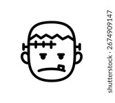 Cartoon Frankenstein head in clean line icon style. Perfect for Halloween graphics, monster visuals, spooky party themes, and kid-friendly horror designs.