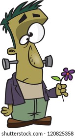 cartoon frankenstein holding a flower