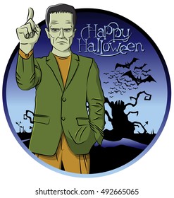 Cartoon Frankenstein vector. Frankenstein Halloween. Halloween background. Monster