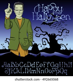 Cartoon Frankenstein vector. Frankenstein Halloween. Halloween background. Monster