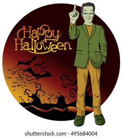 Cartoon Frankenstein vector. Frankenstein Halloween. Halloween background. Monster