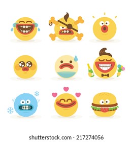 Cartoon Freaky Faces Smiley Emoticons Set 3