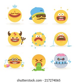 Cartoon Freaky Faces Smiley Emoticons Set 2