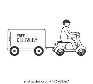 cartoon free delivery motorcycle isolated