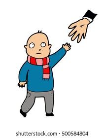 The cartoon freehand stranger steals a lost child, taking advantage of his naivety and helplessness