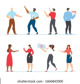 Cartoon Freelancers and Bloggers Male Female People Characters Work Online, Vector Flat Set