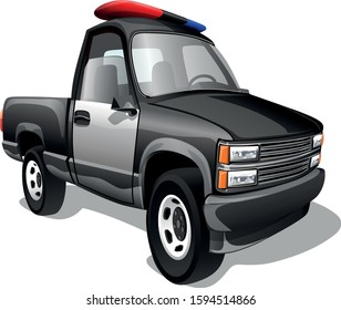 Cartoon freight police pickup car isolated on a white background. Vector illustration.