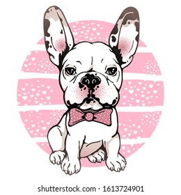 Cartoon french bulldog with bow