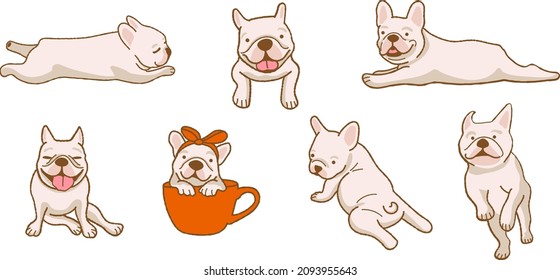 Cartoon French Bulldog dog illustration set