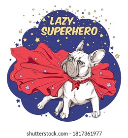 Cartoon White French Bulldog Superhero Cape Stock Vector (Royalty Free ...