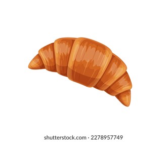 Cartoon french croissant. Isolated vector dessert, bakery in shape of crescent. Fresh pastry, bun or roll with filling, traditional food of France, homemade or cafe product, delicious breakfast