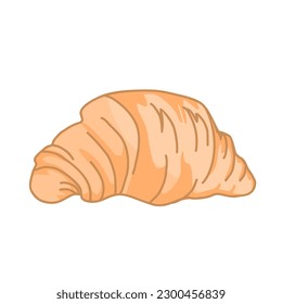 Cartoon French croissant, vector isolated illustration. Dessert, bakery in shape of crescent. Fresh pastry, bun or roll with filling, traditional breakfast food of France, homemade or cafe product.