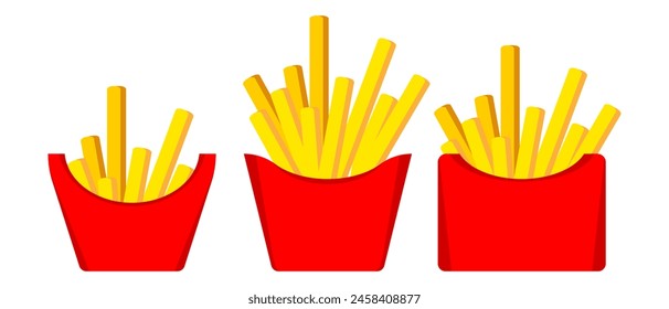 Cartoon french fries. Fast food french fries icon set. Fastfood illustration. Vector isolated on white background.