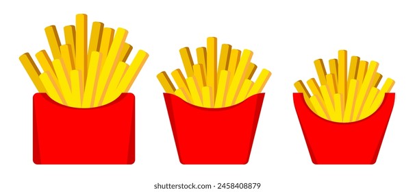 Cartoon french fries. Fast food french fries icon set. Fastfood illustration. Vector isolated on white background.