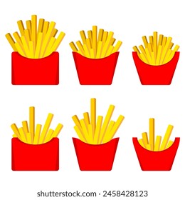 Cartoon french fries. Fast food french fries icon set. Fastfood illustration. Vector isolated on white background.