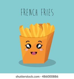 cartoon french fries food fast facial expression design isolated