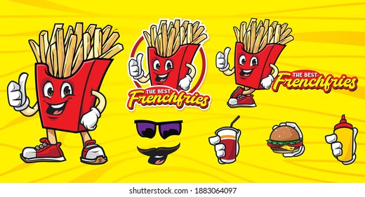 Cartoon french fries mascot character logo