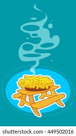 Cartoon french fry potato in plate on table vector illustration